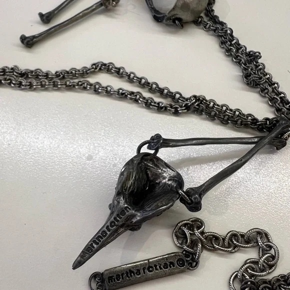 Black Bird Skull Necklace and Bone Earrings Set - Picture 11 of 11